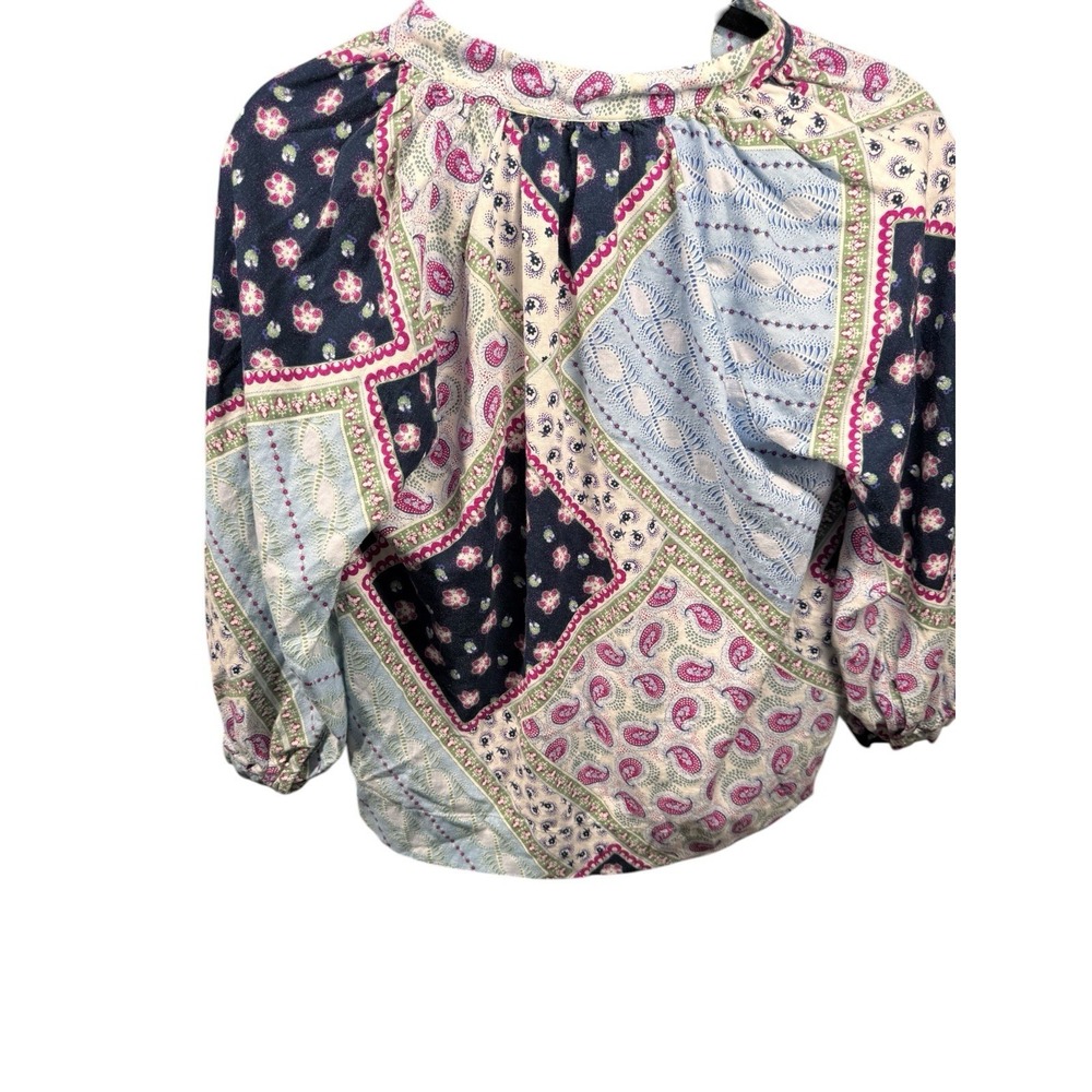LOFT Petite Patchwork Paisley Blouse Women's SP Boho Cottagecore - Picture 3 of 8